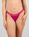 Model wears Stripe Elastic & Papertouch Tanga in FANTASY FUCHSIA. On body front view