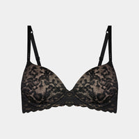 My Fit Laser Scallop Lace Push Up Bra in BLACK. Flat lay front view