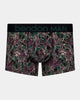Retros Print Mens Trunk in PLUM MORRIS PRINT. Flat lay front view