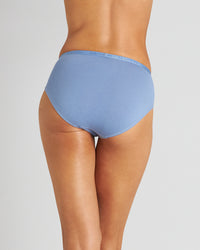 Model wears Body Cotton High Cut Brief Twin Pack in COLONY BLUE/LANTANA. On body back view