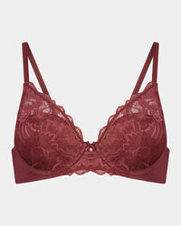 Embrace Contour Bra in OXBLOOD RED. Flat lay front view