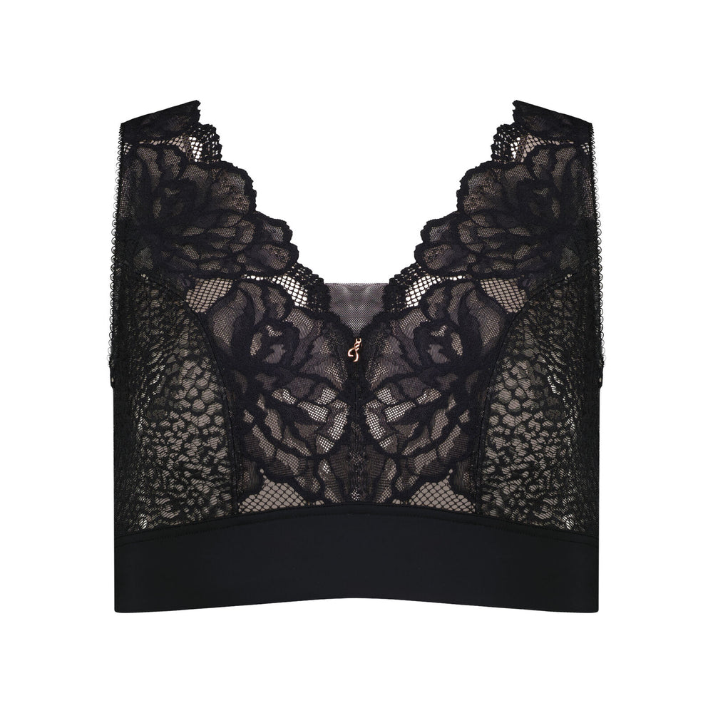 Midnight Express Wire Free Bra in BLACK. Flat lay front view