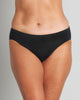 Model wears Au Naturel High Cut Brief in BLACK. On body front view