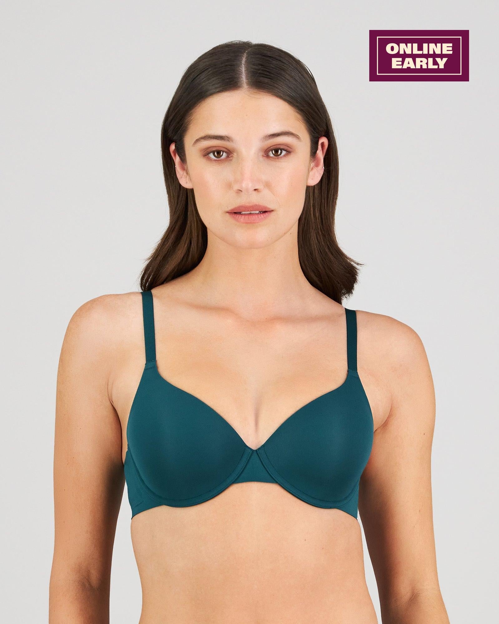 Model wears Comfit Collection Contour Bra in RAIN FOREST. On body front view