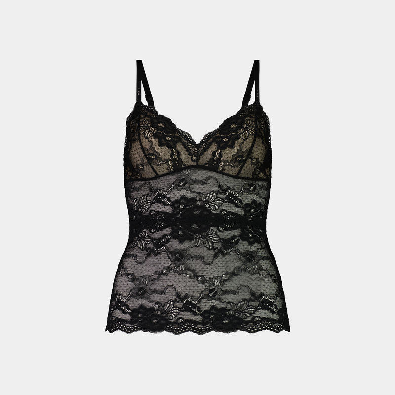 My Fit Lace Camisole in BLACK. Flat lay front view