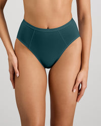 Model wears Body Cotton High Cut Brief in MEDITERRANEA. On body front view