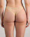 Model wears My Fit Lace Thong in FRAPPE. On body back view