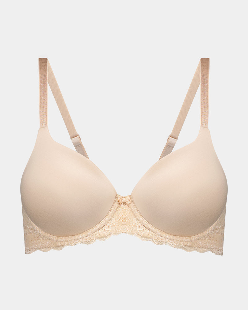 Want To Wear Lace Contour Bra in LATTE. Flat lay front view