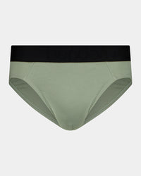Everyday Essential Mens Brief in ICEBERG GREEN. Flat lay front view