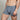 Model wears Cotton Stretch Mens Trunk in CHINA BLUE BLACK AND WHITE STR. On body side view
