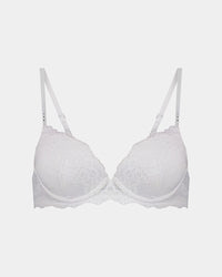 My Fit Lace Push Up Bra in WHITE. Flat lay front view