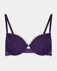 Jessie Contour Bra in PURPLE VELVET. Flat lay front view