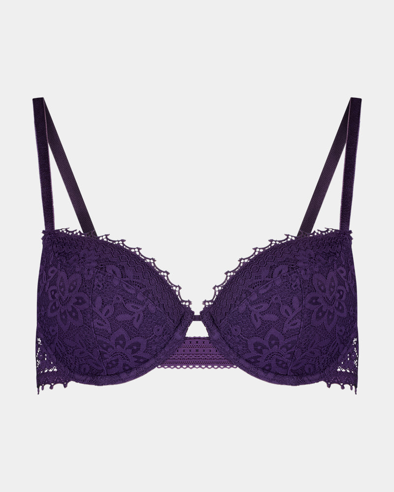 Jessie Contour Bra in PURPLE VELVET. Flat lay front view
