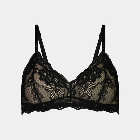 My Fit Lace Bralette in BLACK. Flat lay front view