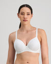 Model wears Rita Contour Bra in WHITE. On body front view