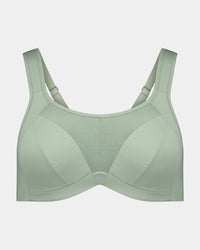 Power Underwire Bra in ICEBERG GREEN. Flat lay front view