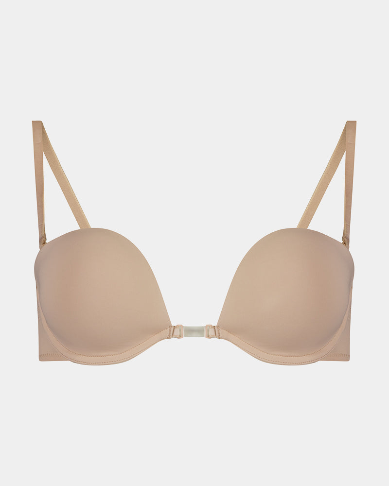 Infinity Multiway Convertible Bra in LATTE. Flat lay front view