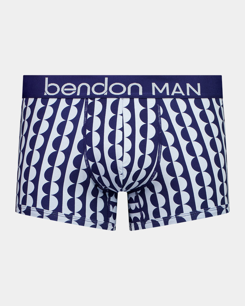 Retros Print Mens Trunk in OTHELLO PRINT. Flat lay front view