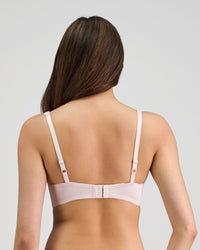 Model wears Damask Contour Bra in PALE LILAC. On body back view