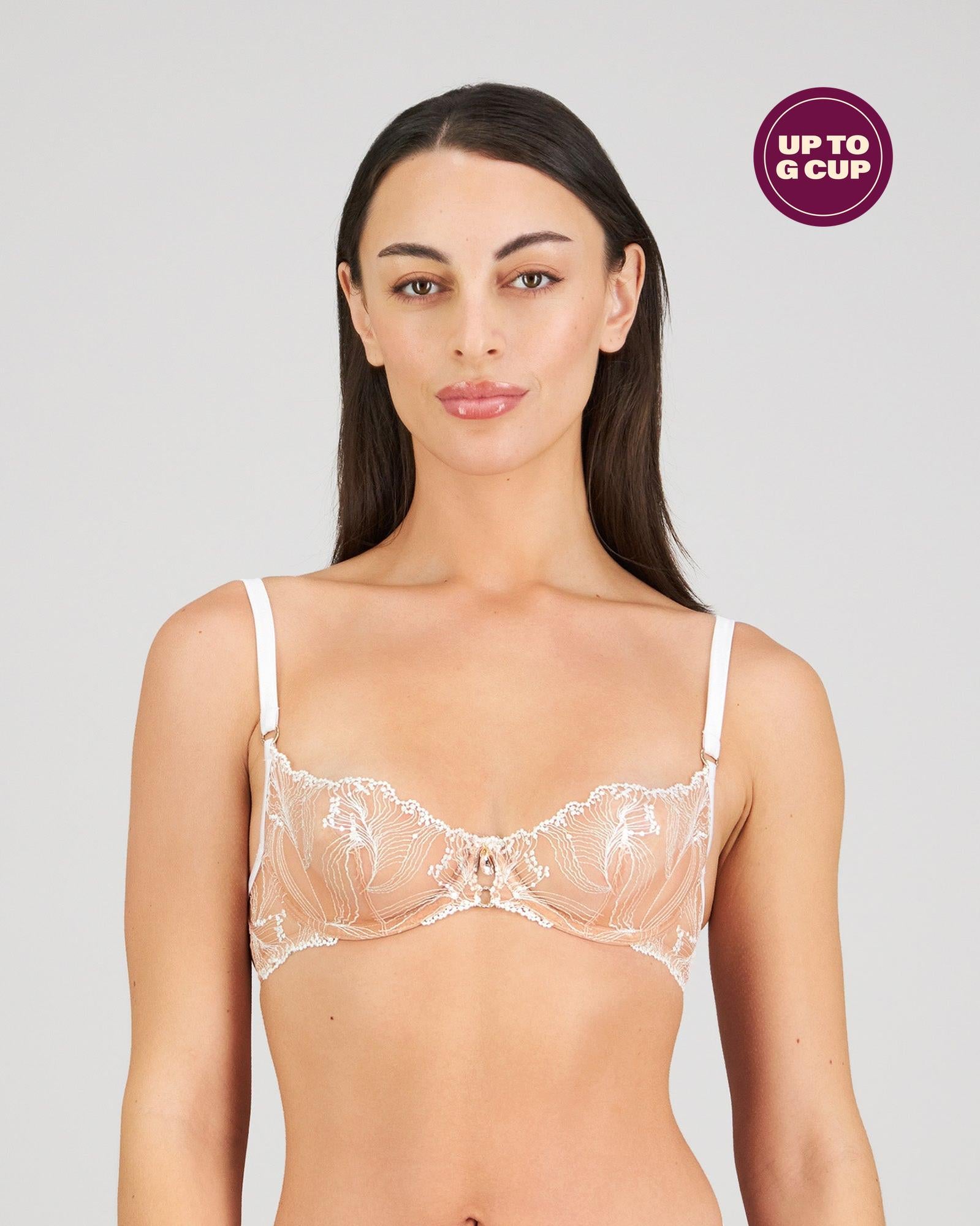 Model wears Eros Underwire Bra in SUGAR. On body front view