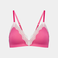 Nikki Wire Free Bra in SHOCKING PINK/WHITE. Flat lay front view