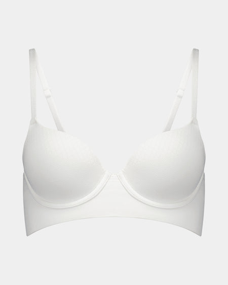 Play Contour Long Line Bra in WHITE. Flat lay front view