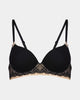 Geometric Lace Contour Bra in BLACK/TOASTED ALMOND. Flat lay front view