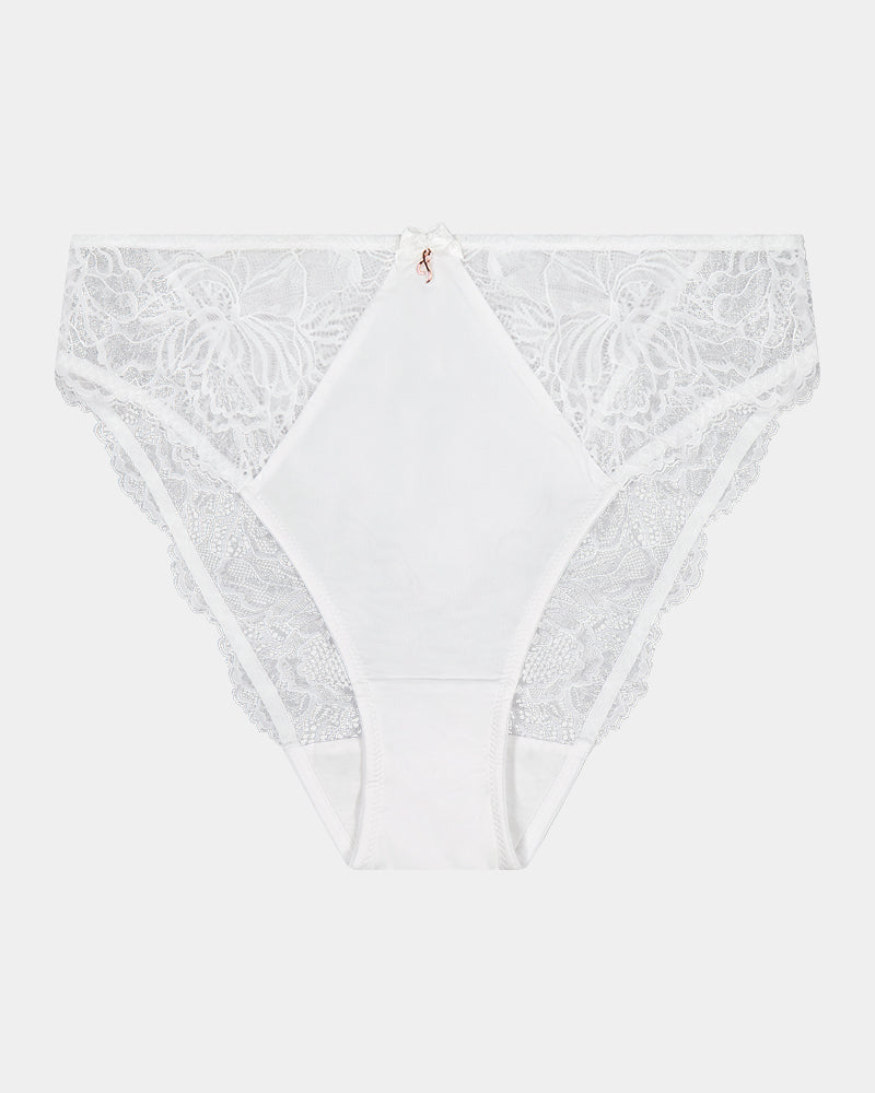 Melodrama High Cut Brief in WHITE. Flat lay front view