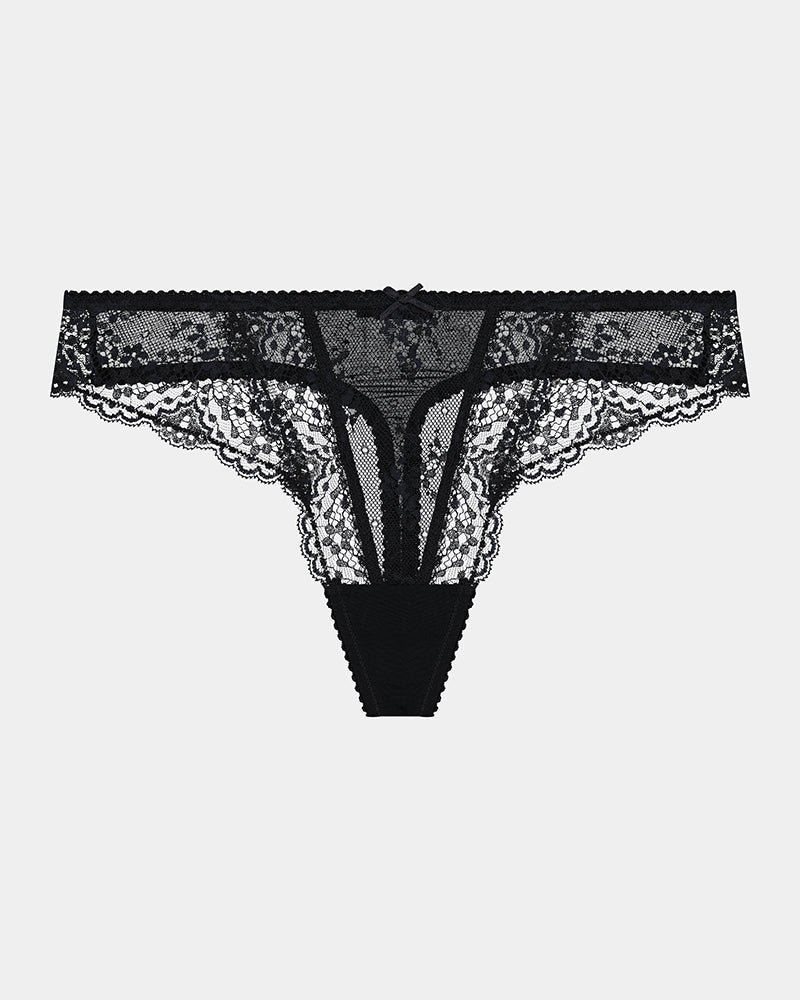 Sofia Thong in BLACK. Flat lay front view