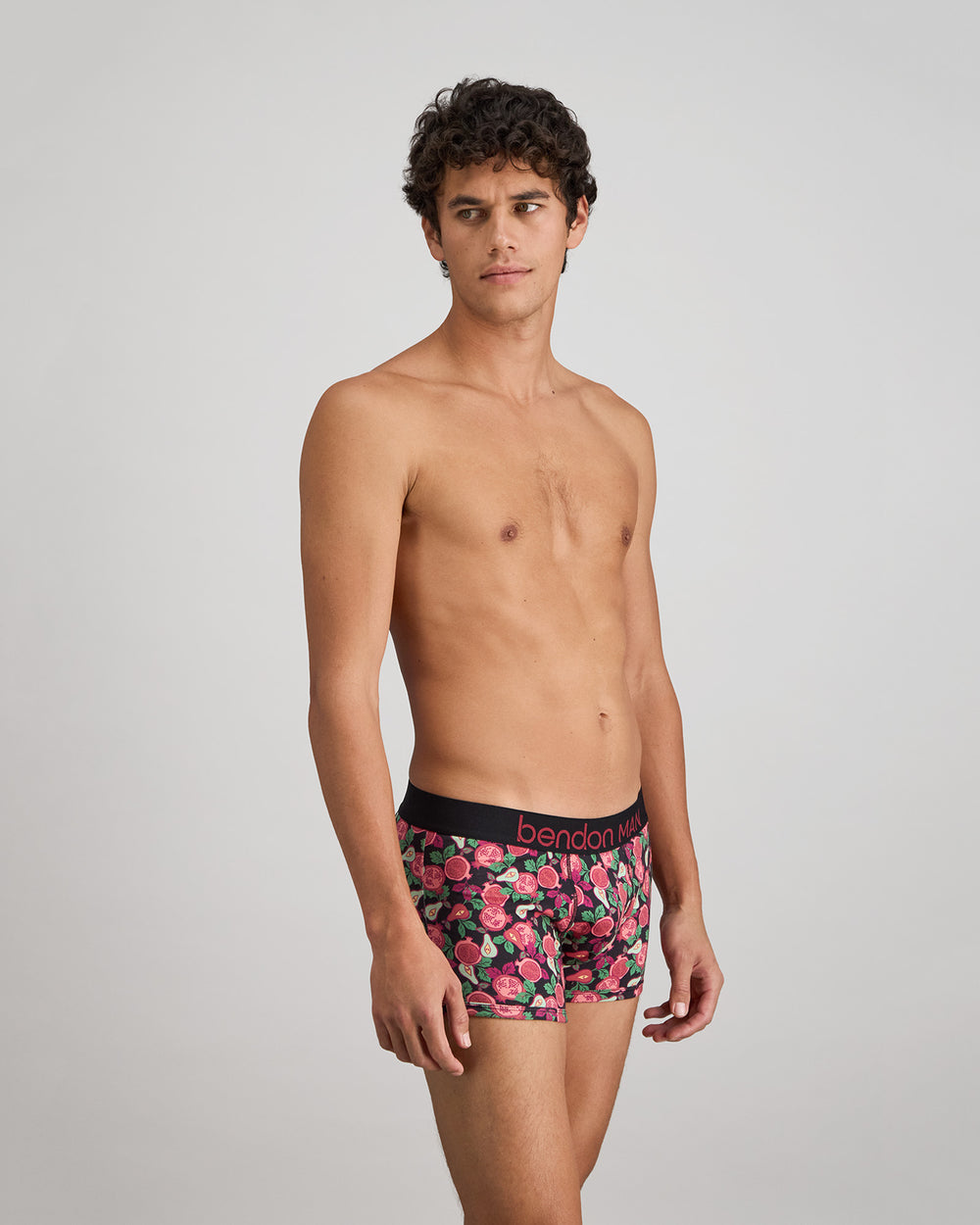 Retros Print Mens Trunk in SUMMER FRUITS PRINT. Flat lay back view