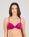 Model wears Stripe Elastic & Papertouch Push Up Bra in FANTASY FUCHSIA. On body front view