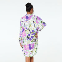 Model wears Aries Nightshirt in MONET FLORAL PRINT. On body back view