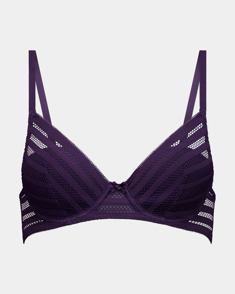 Lola Contour Bra in PURPLE VELVET. Flat lay front view