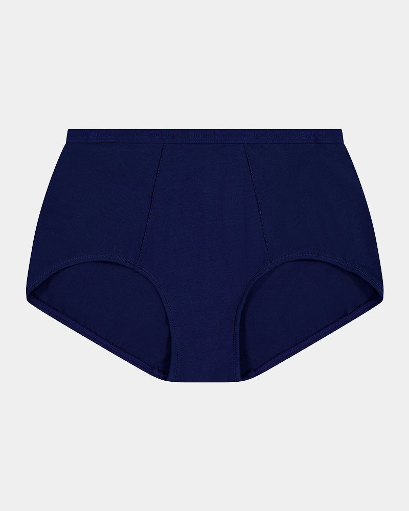 Body Cotton Full Brief in Medieval Blue. Flat lay front view