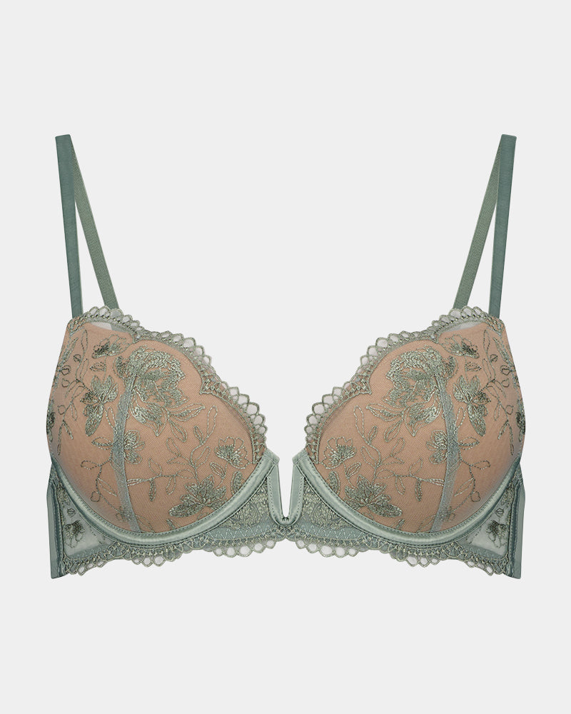 Romilly Push Up Bra in ICEBERG GREEN. Flat lay front view
