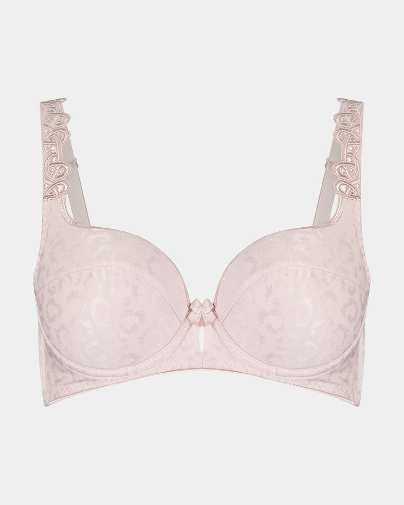 Damask Contour Bra in PALE LILAC. Flat lay front view