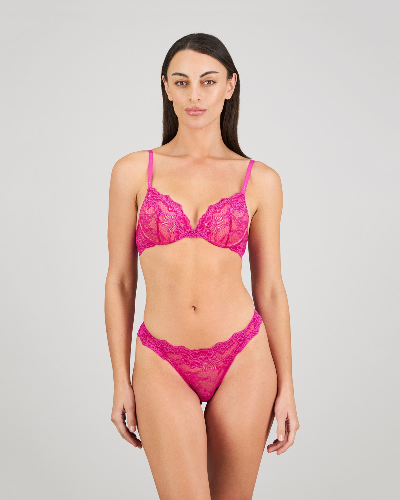 My Fit Lace Push Up Bra in FANTASY FUCHSIA. Feature shot