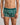 Model wears Retros Print Mens Trunk in RAIN FOREST GRID PRINT. On body front view