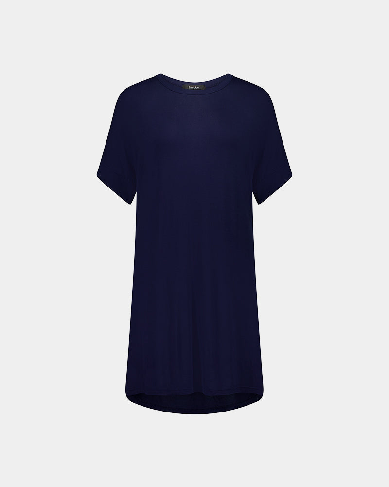 Belle Bamboo Nightie in NAVY BLAZER. Flat lay front view