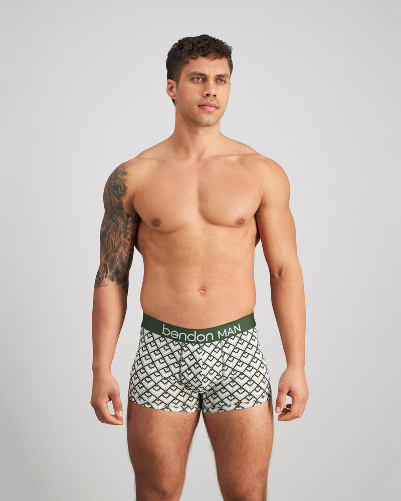 Retros Print Mens Trunk in ART DECO TILE PRINT. Feature shot