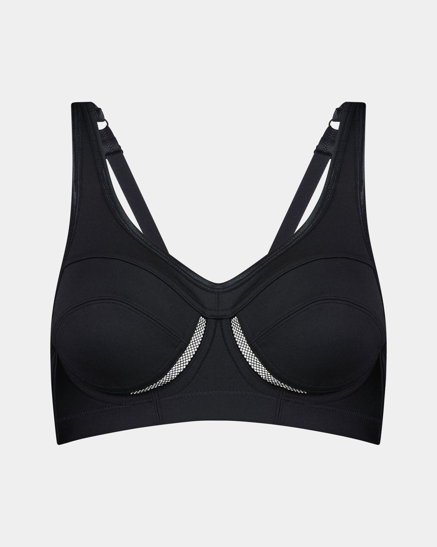 Bendon Sports Underwire Bra in BLACK. Flat lay front view