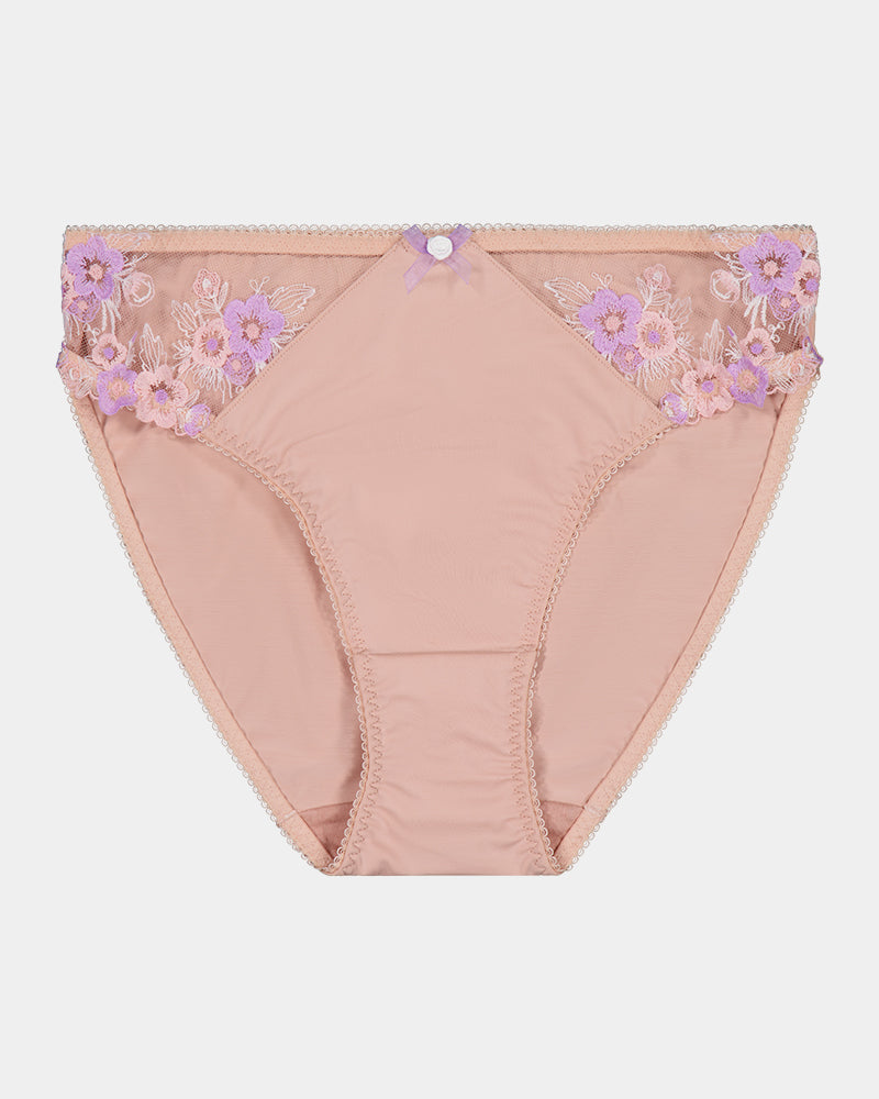 Cherish High Cut Brief in EVENING SAND. Flat lay front view