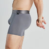 Model wears Bamboo Mens Trunk in ASH. On body side view