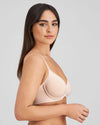 Model wears Flawless Form Contour Bra in LATTE. On body side view