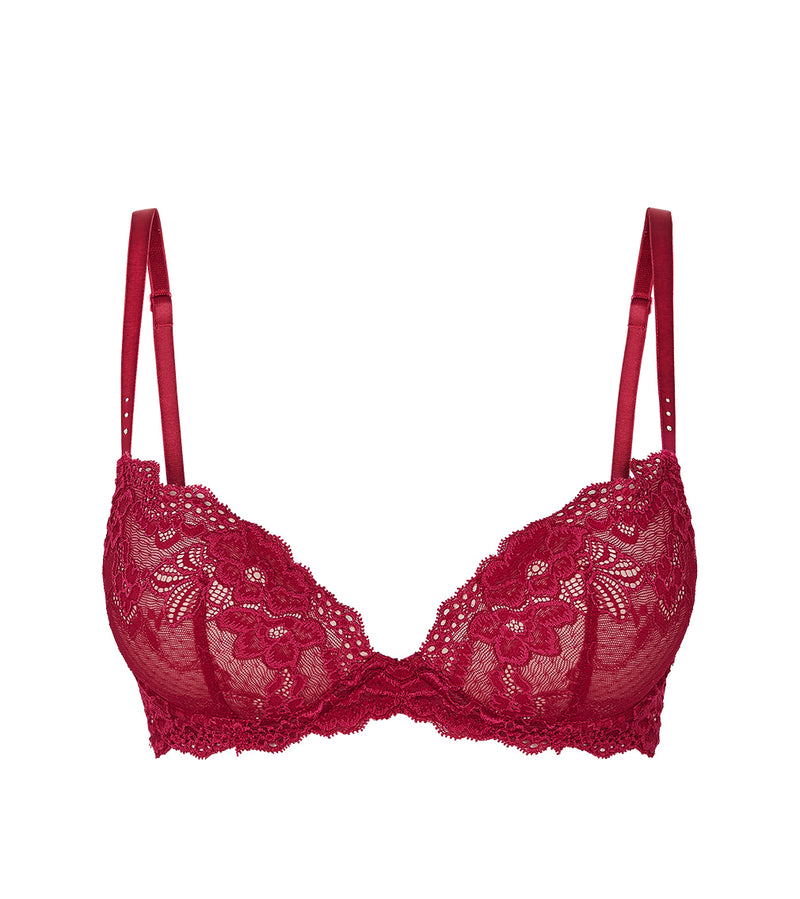My Fit Lace Push Up Bra in JESTER RED. Flat lay front view