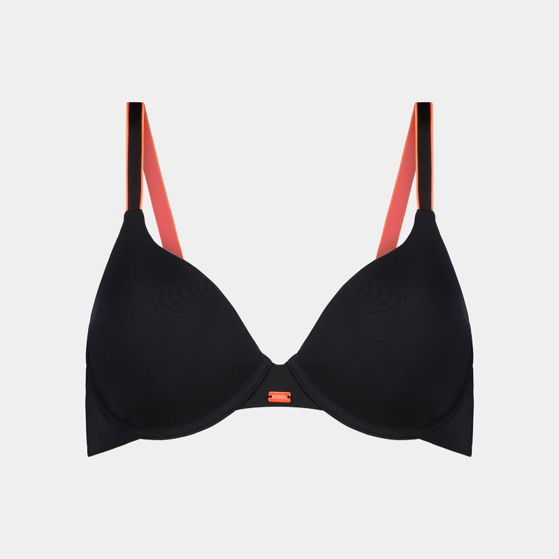Hold Me Contour Bra in BLACK/NEON. Flat lay front view