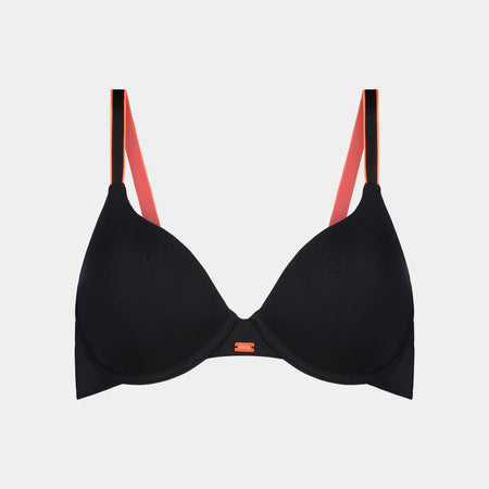 Hold Me Contour Bra in BLACK/NEON. Flat lay front view