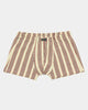 Cotton Stretch Mens Trunk in OATMEAL STRIPE. Flat lay front view