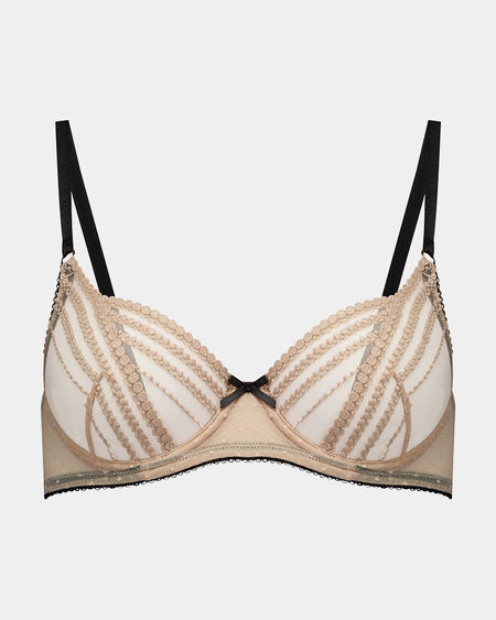 Kiki Underwire Bra in LATTE/BLACK. Flat lay front view