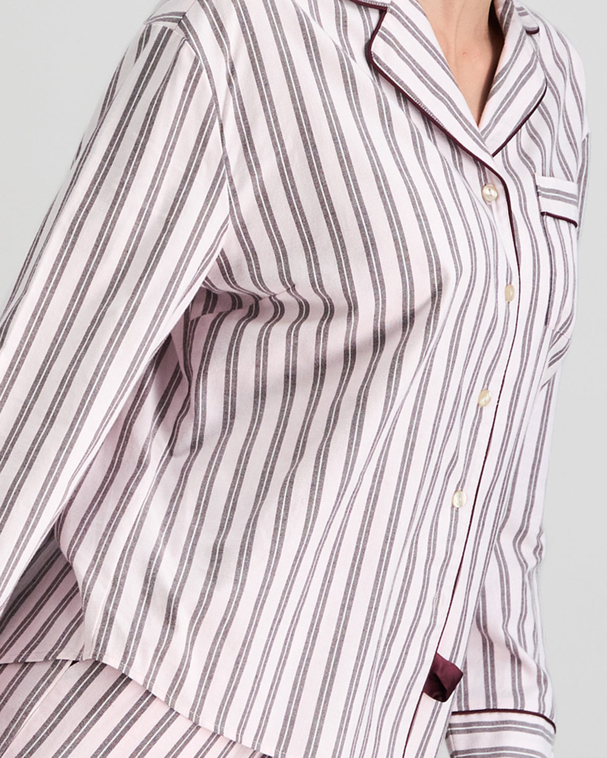 Cosy Flannel Long Sleeve Pj Top in PINK-A-BOO. Flat lay back view